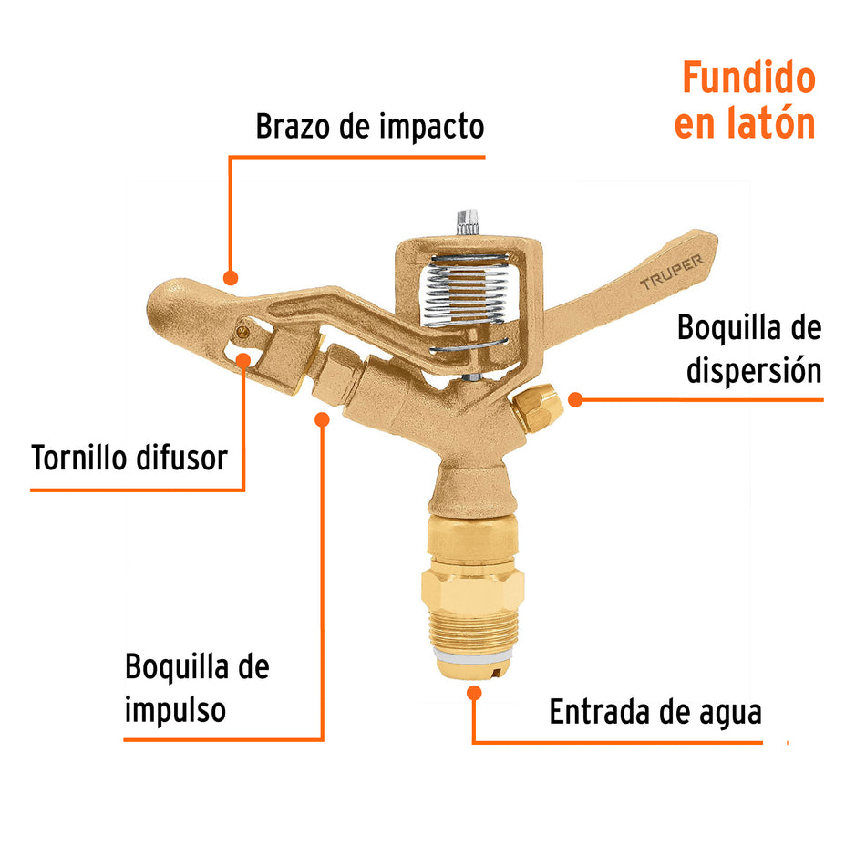 Aspersor agrícola de 3/4' fundido en latón, Truper Caja con 4, 10316