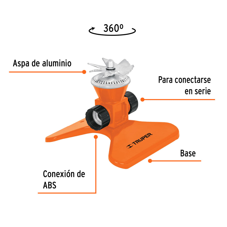 Aspersor base metálica, con aspas de aluminio, Truper Caja con 6, 10329