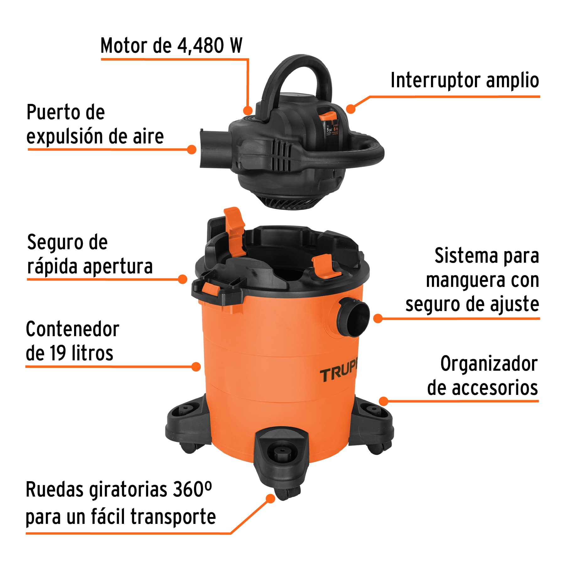 Aspiradora sólidos y líquidos, 5 gal, soplador desmontable, 101521