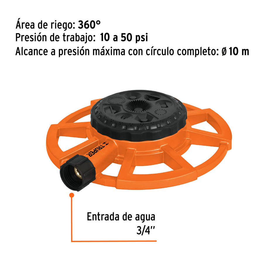 Aspersor base metálica, con 8 funciones, Truper Caja con 6, 10328