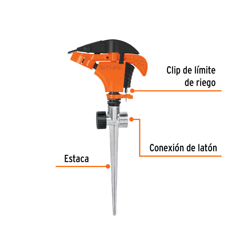 Aspersor plástico 11', dos vías, estaca metalica, Truper Caja con 6, 10339