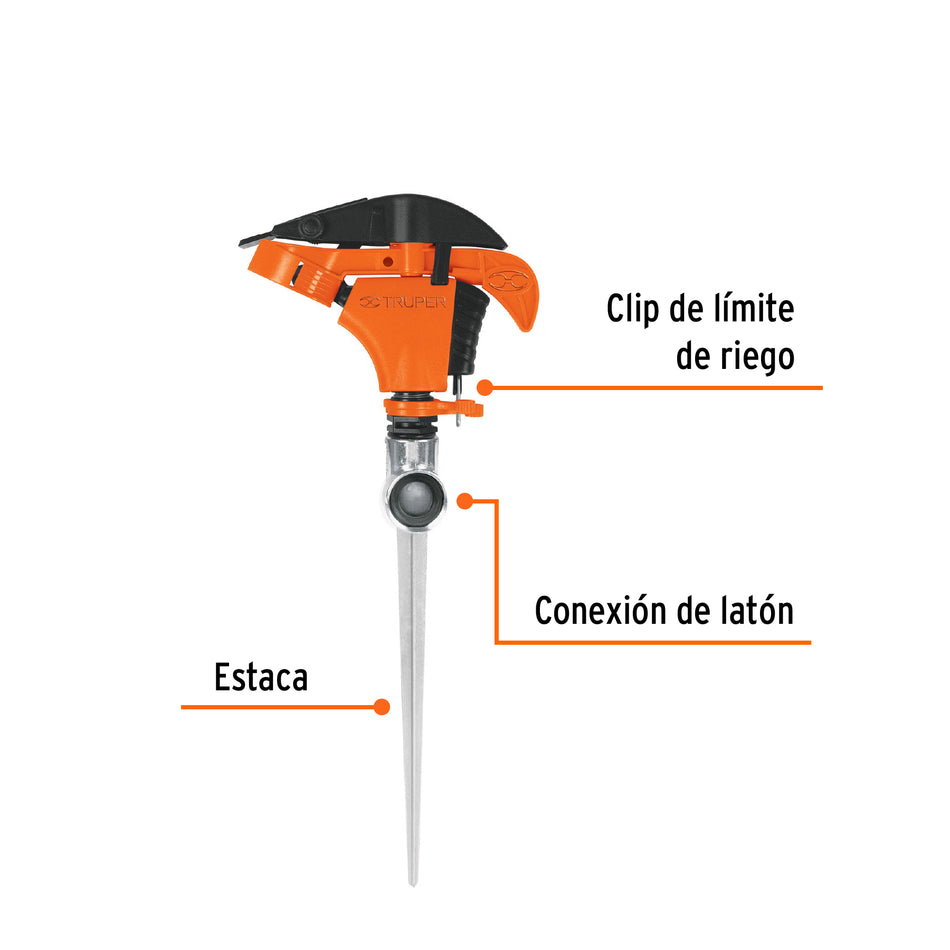 Aspersor plástico 11', una vía, estaca metálica, Truper Caja con 6, 10336