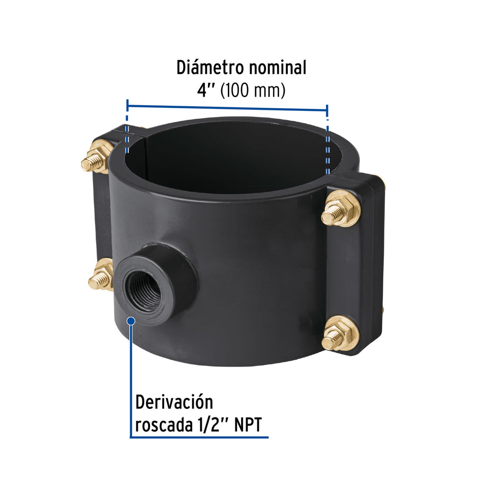 Abrazadera para toma domiciliaria PP 4' x 1/2', Foset Caja con 4, 40715