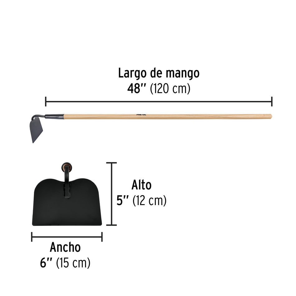 Azadón tipo jardinero 6', mango 48', Pretul Caja con 6, 25053