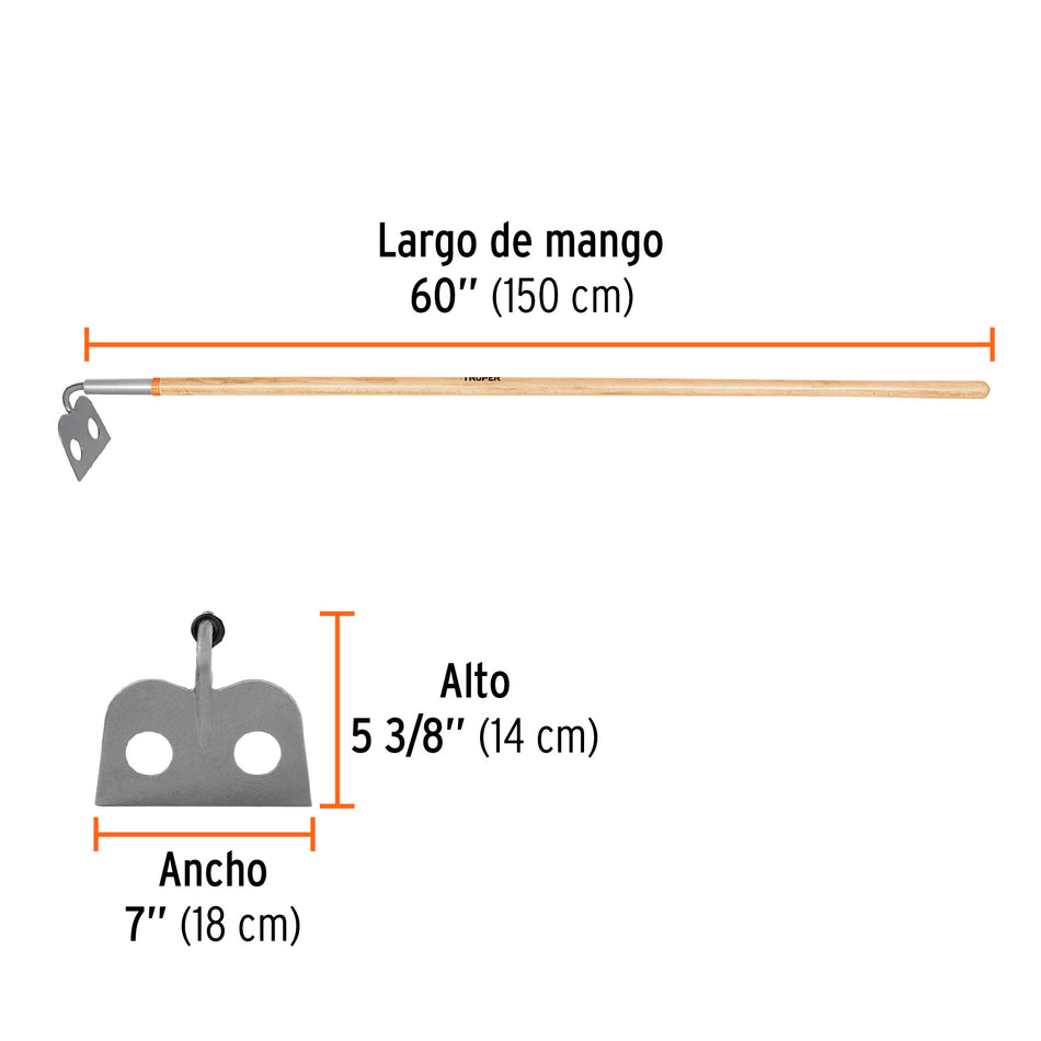 Azadón mezclero cabeza forjada, 7' de ancho, mango 60' Caja con 6, 19740