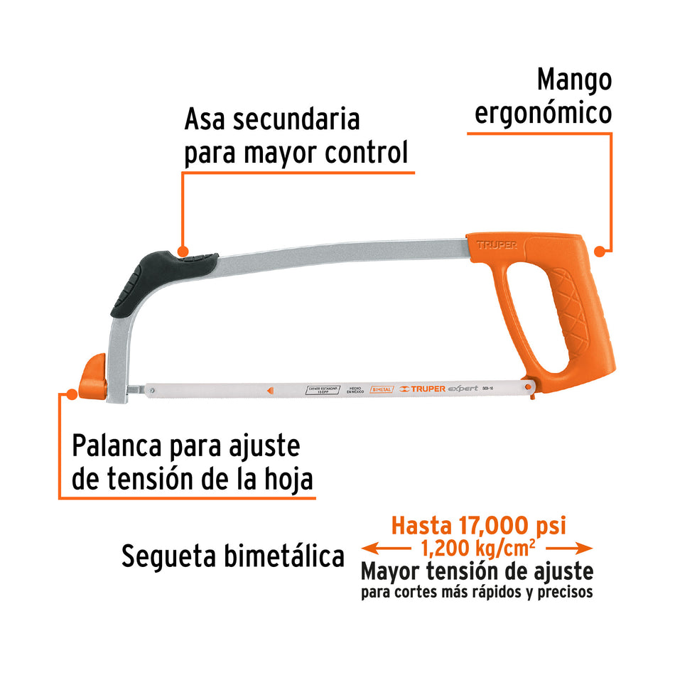 Arco 12' profesional tubular de acero para segueta, Truper Caja con 3, 10234
