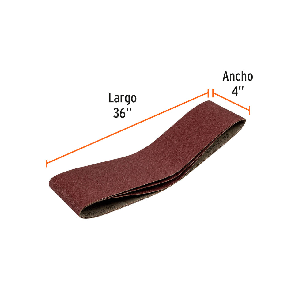 bandas de lija 4' x 36' grano 80 para PUL 4x6 Caja con 4, 16171