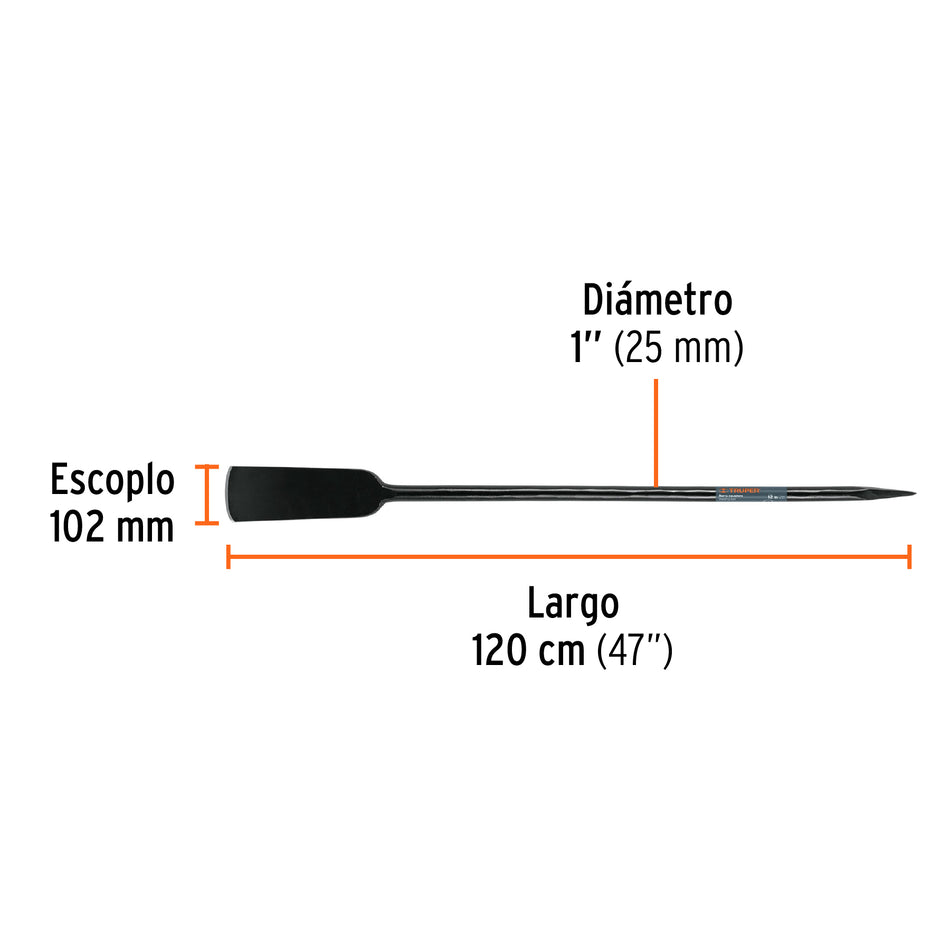 Barra cavadora 1' x 120 cm, escoplo 102 mm, TRUPER Caja con 3, 19985