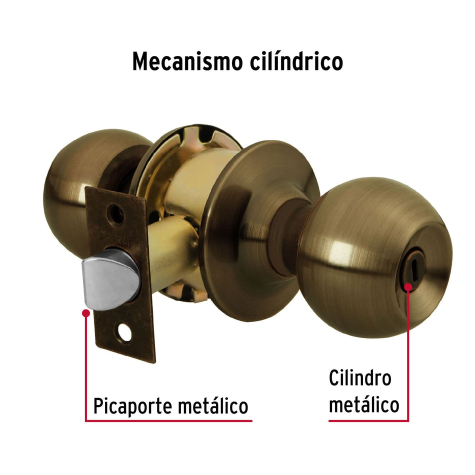 Cerradura tipo esfera, cilíndrico, baño, antiguo, Basic Caja con 3, 23567