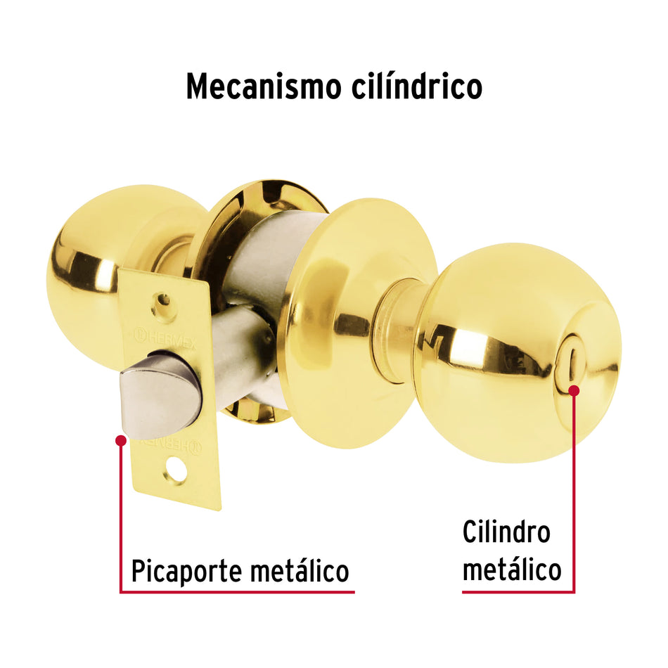 Cerradura tipo esfera, cilíndrico, baño, brillante, Basic Caja con 3, 23566