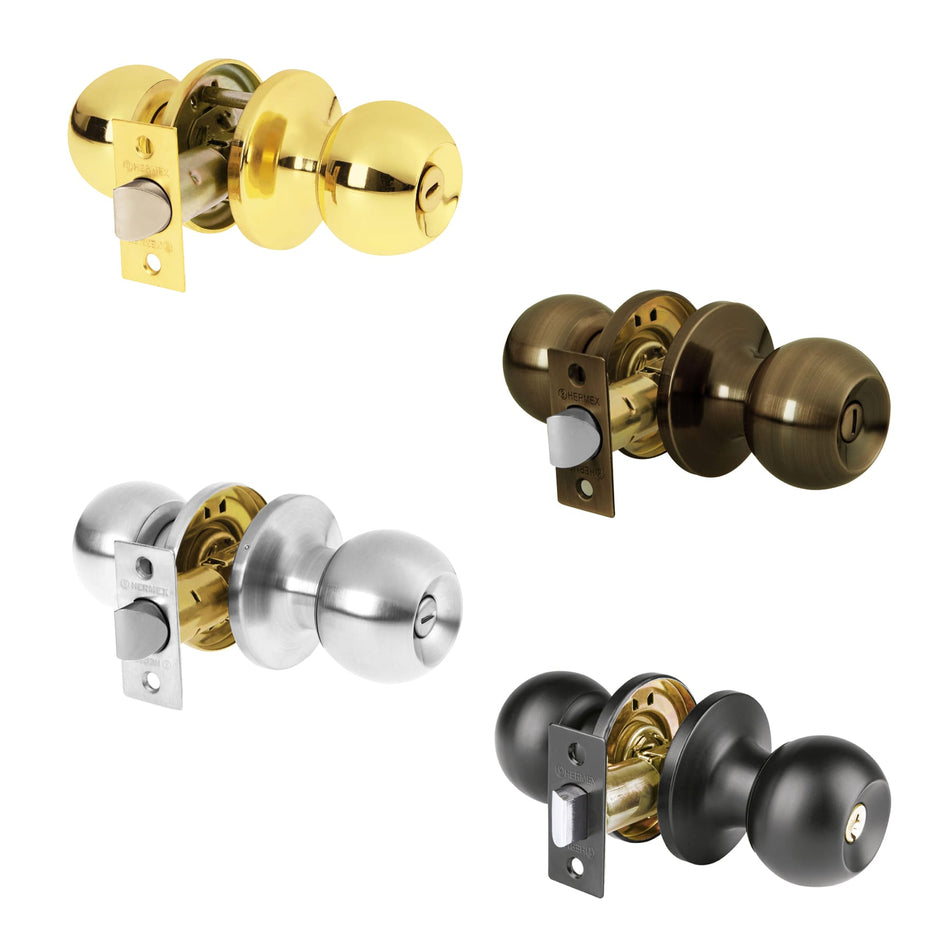 Cerradura tipo esfera, tubular, baño, brillante, Basic Caja con 3, 23661