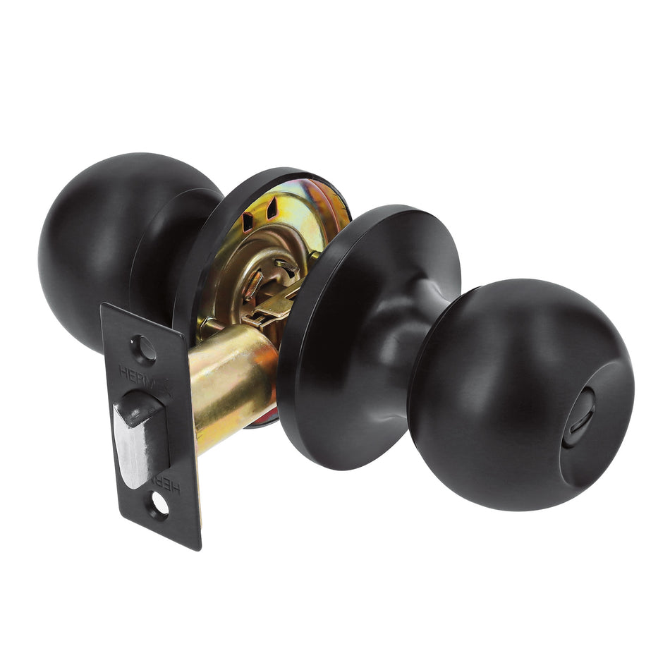 Cerradura esfera tubular, baño, negro, Hermex Basic Caja con 3, 26177