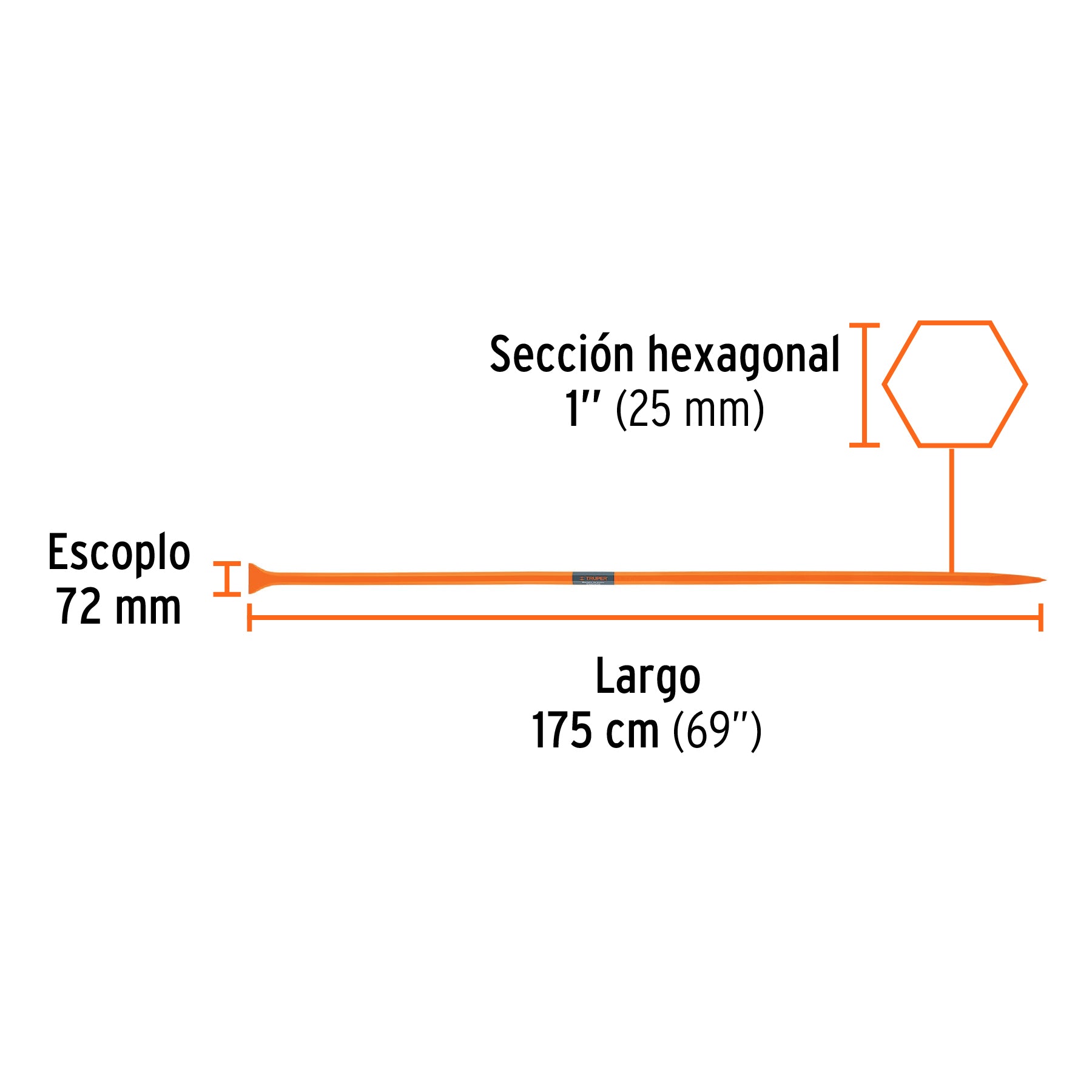 Barreta de punta de 1'x175 cm, escoplo 72 mm,Truper, 10762