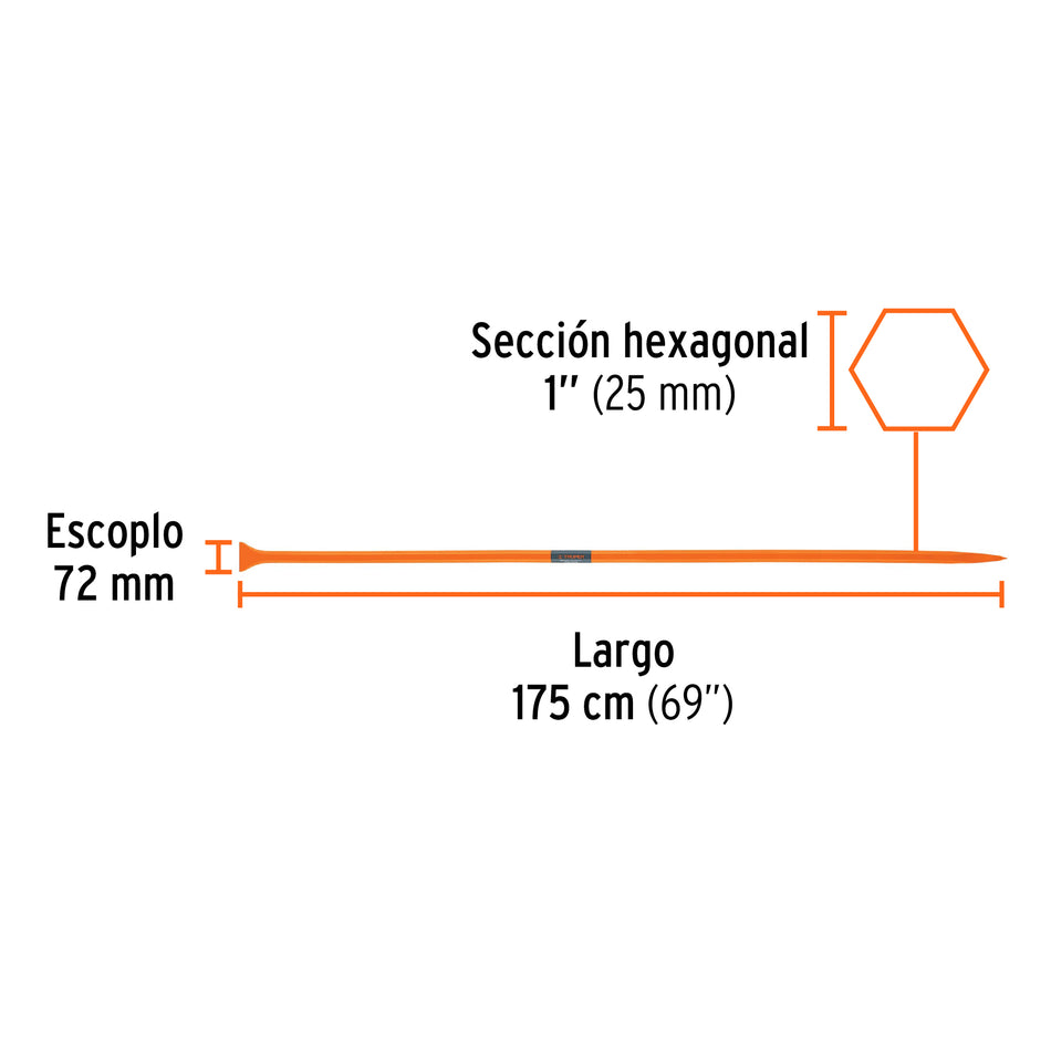 Barreta de punta de 1'x175 cm, escoplo 72 mm,Truper, 10762