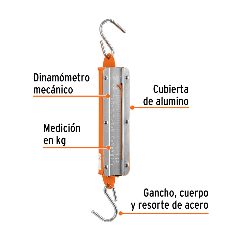 Báscula capacidad 100 kg romana de resorte, Truper Caja con 3, 17088