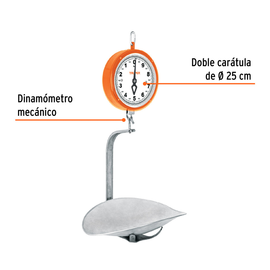 Báscula capacidad 10 kg mecánica colgante, Truper, 17087