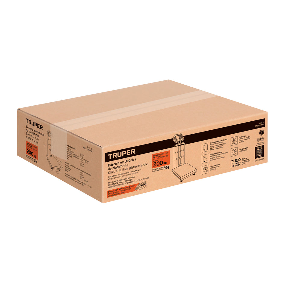 Báscula electrónica de plataforma, inoxidable, 200 kg TRUPER, 103771