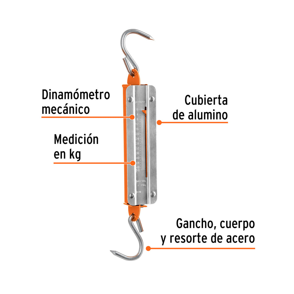 Báscula capacidad 50 kg romana de resorte, Truper Caja con 3, 13519
