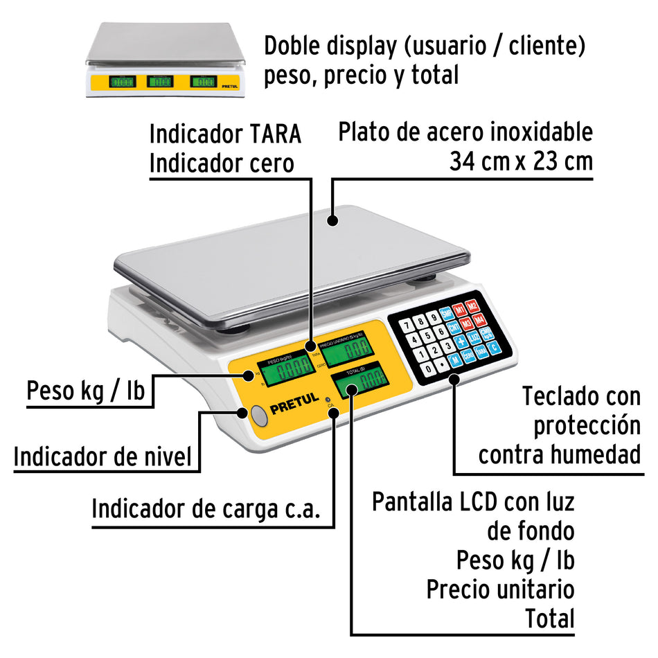 Báscula electrónica multifunciones 40 kg, Pretul, 29966