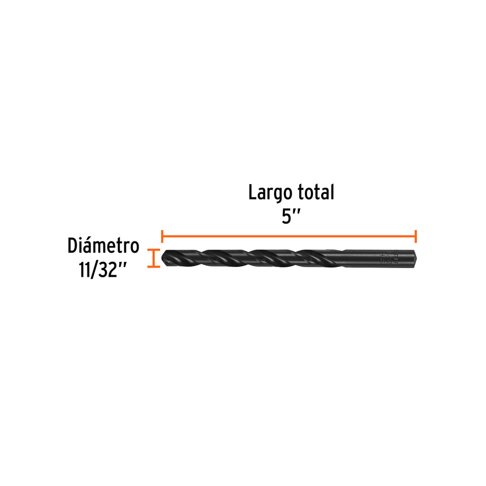 Broca HSS 11/32' Trublack para metal, Truper Caja con 5, 15335