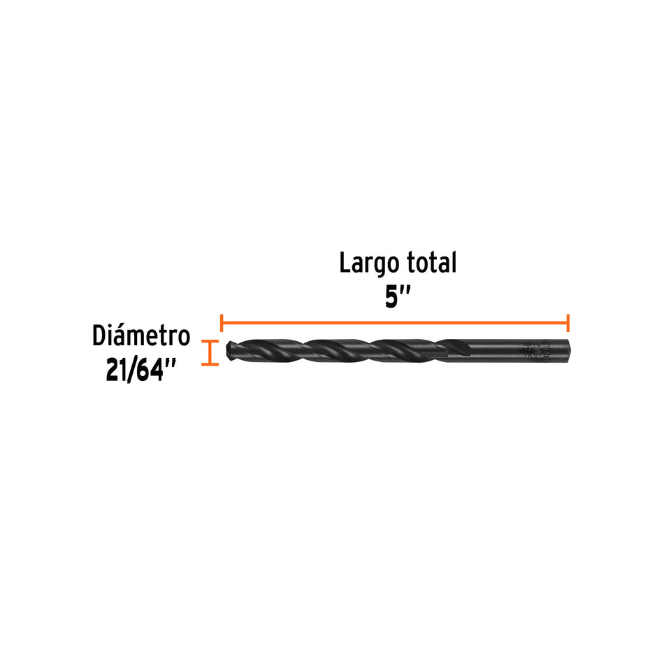 Broca HSS 21/64' Trublack para metal, Truper Caja con 5, 15329