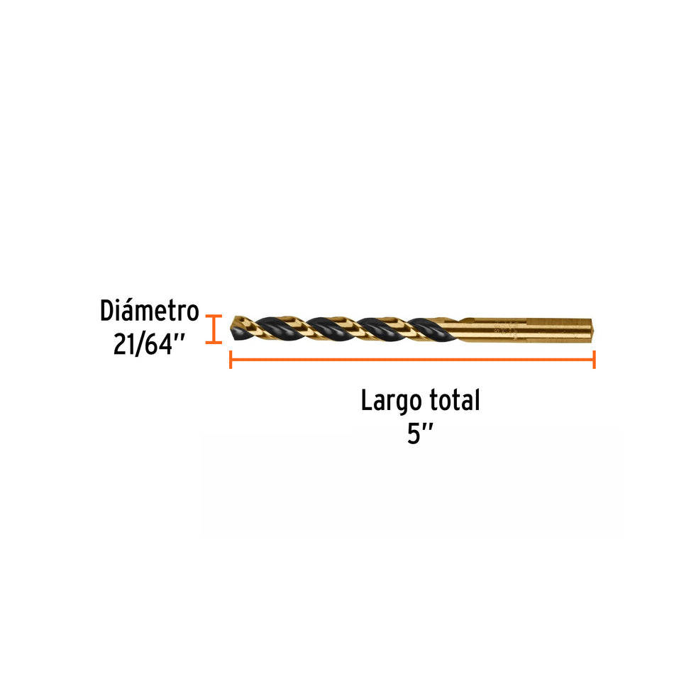 Broca HSS 21/64' Trugold para metal, Truper Expert Caja con 5, 11144