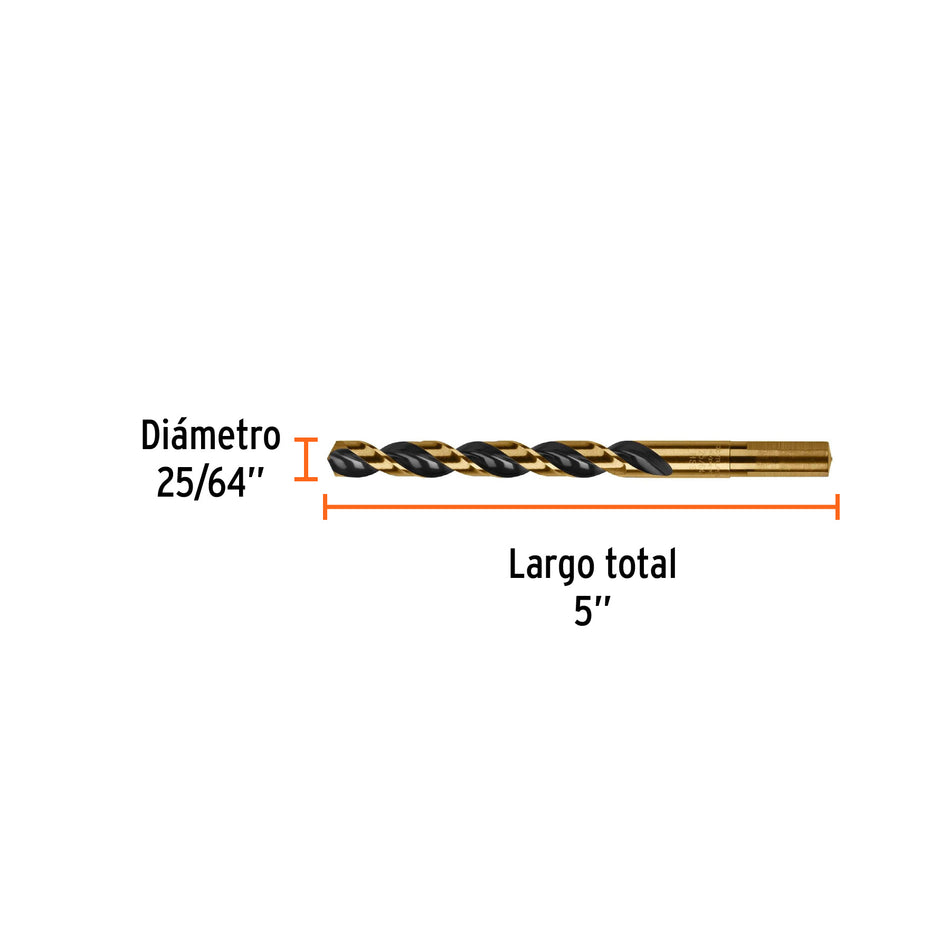 Broca HSS 25/64' Trugold para metal, Truper Expert Caja con 5, 11152