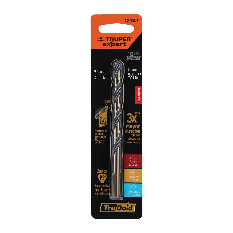 Broca HSS 5/16' Trugold para metal en blíster, Expert Caja con 5, 12747