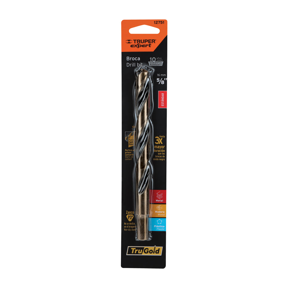 Broca HSS 5/8' Trugold para metal en blíster, Expert Caja con 5, 12751