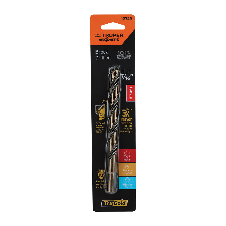Broca HSS 7/16' Trugold para metal en blíster, Expert Caja con 5, 12749