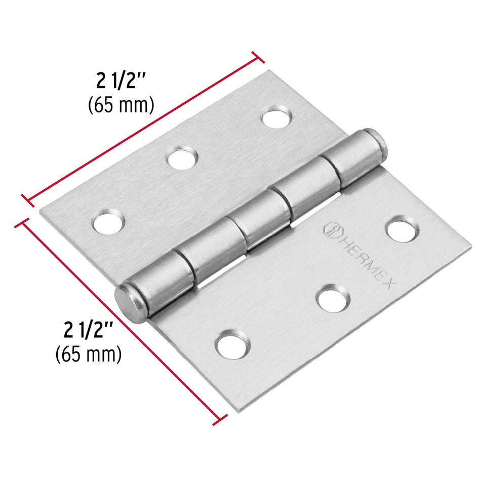 Bisagra cuadrada 2-1/2', satinado, cabeza plana, Hermex Caja con 10, 43260