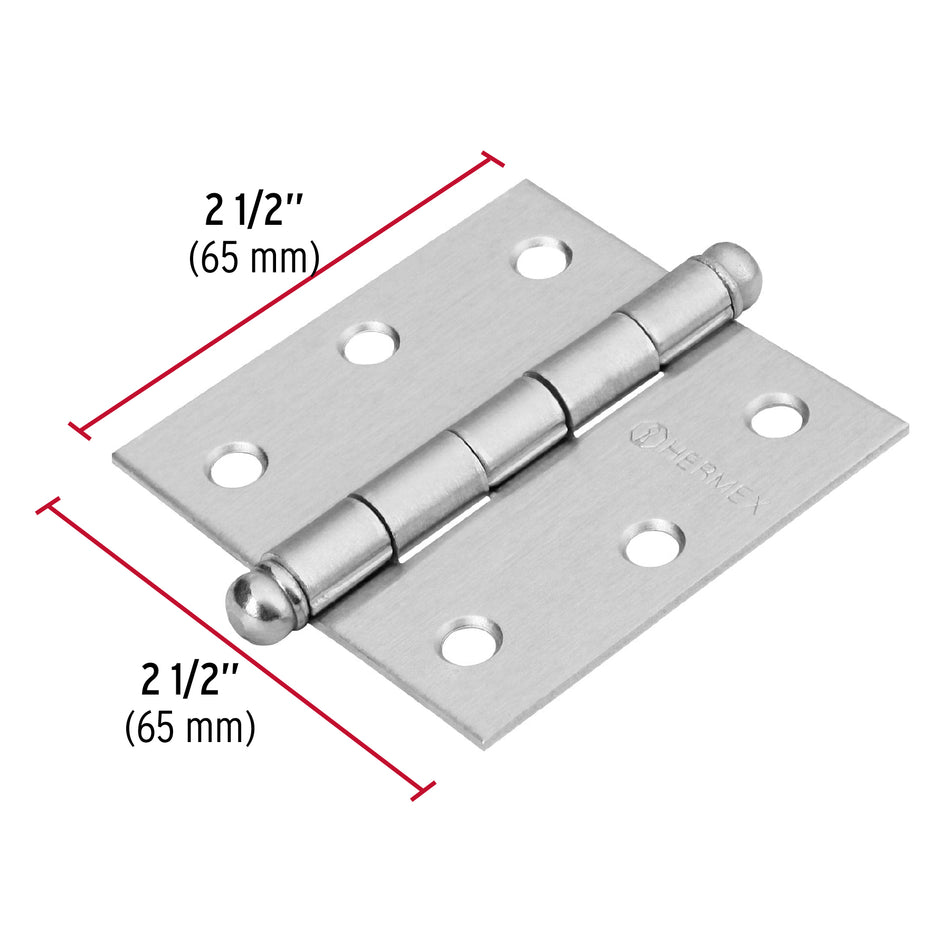 Bisagra cuadrada 2-1/2', satinado, cabeza redonda, Hermex Caja con 10, 43255