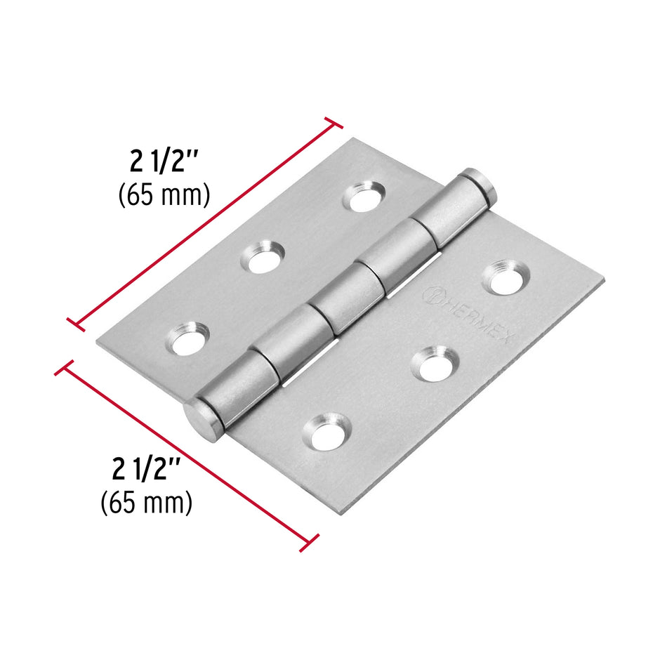 Bisagra cuadrada 2-1/2' acero inox, cabeza plana, Hermex Caja con 10, 43226