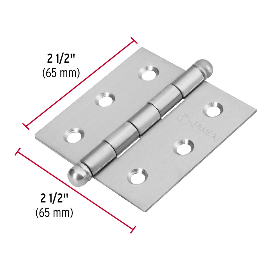 Bisagra cuadrada 2-1/2' acero inox, cabeza redonda, Hermex Caja con 10, 43221