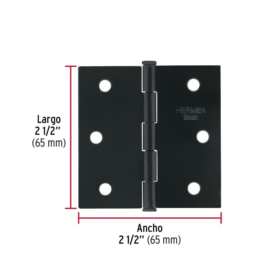 Bisagra cuadrada 2-1/2', negro mate, cabeza plana, Basic Caja con 20, 27133