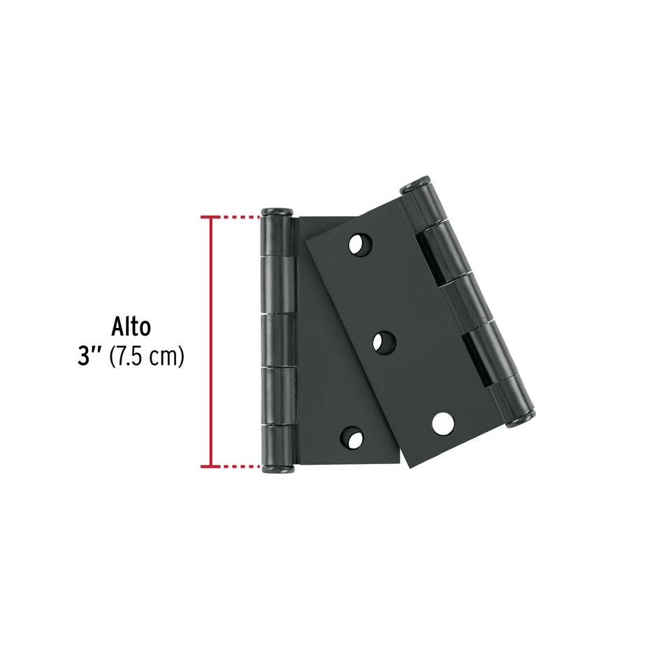 Bolsa c/2 bisagras cuadradas de 3' acero negro, plana Caja con 6, 49603