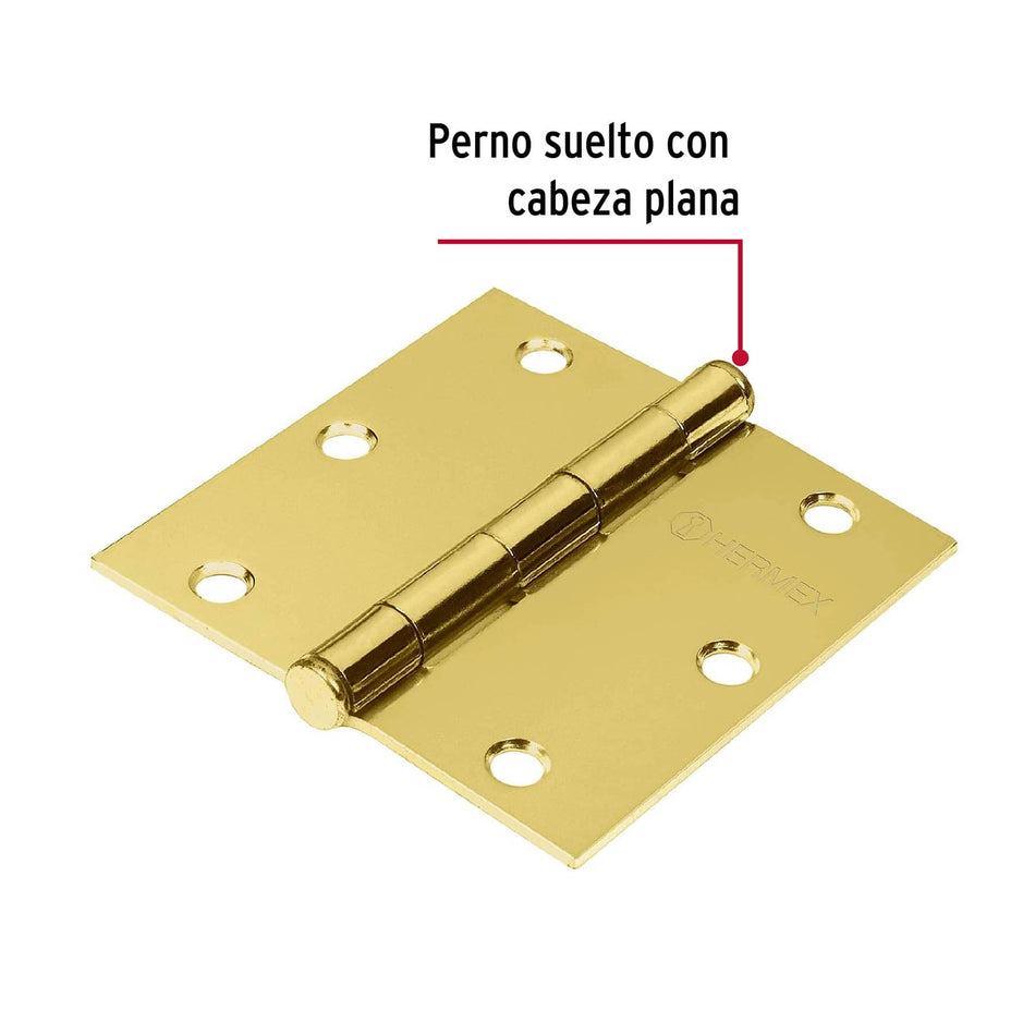 Bolsa c/2 bisagras cuadradas 3-1/2', latonado, cabeza plana Caja con 6, 43243
