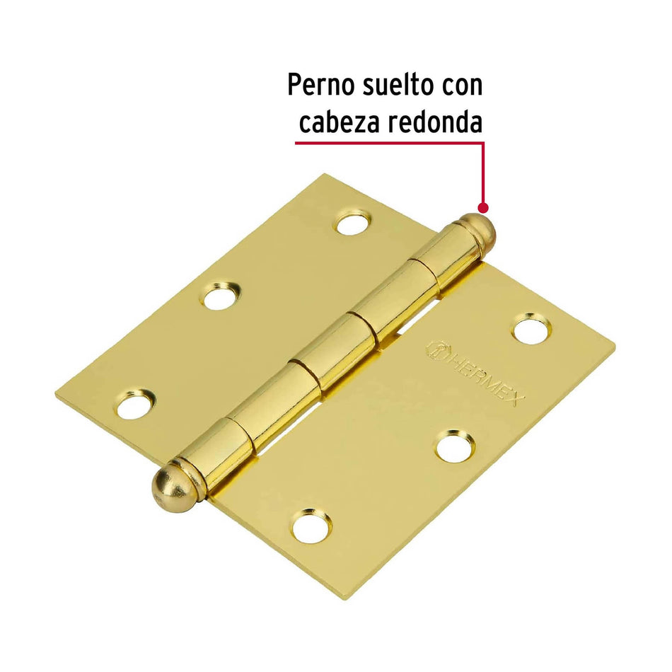 Bolsa c/2 bisagras cuadradas 3-1/2' latonado,cabeza redonda Caja con 6, 43241