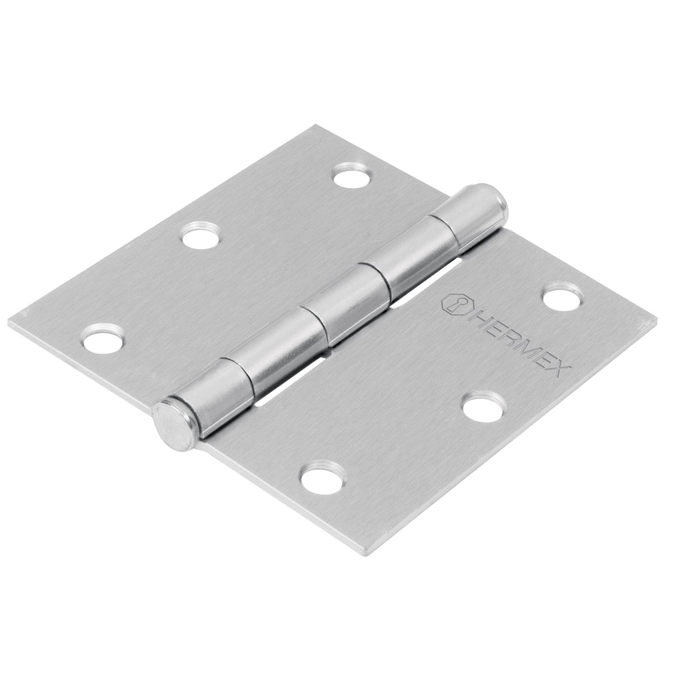Bisagra cuadrada 3-1/2', satinado, cabeza redonda, Hermex Caja con 10, 43257