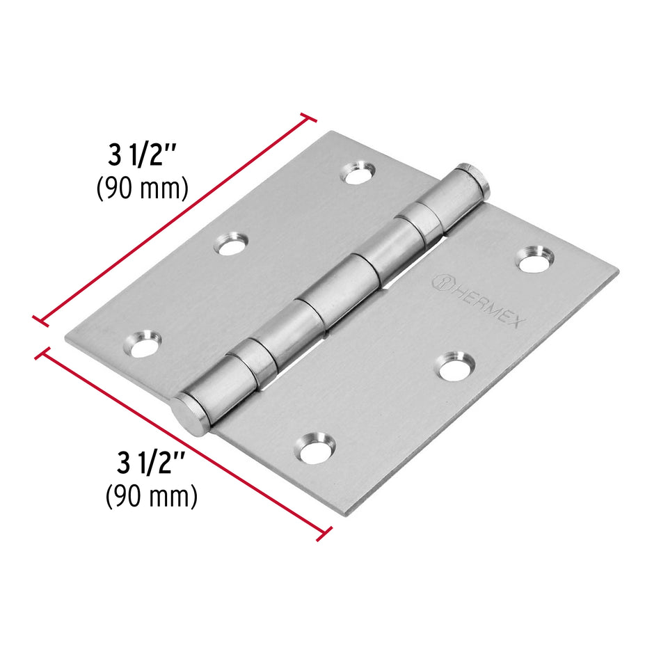 Bisagra cuadrada 3-1/2' acero inox, cabeza plana, Hermex Caja con 10, 43228