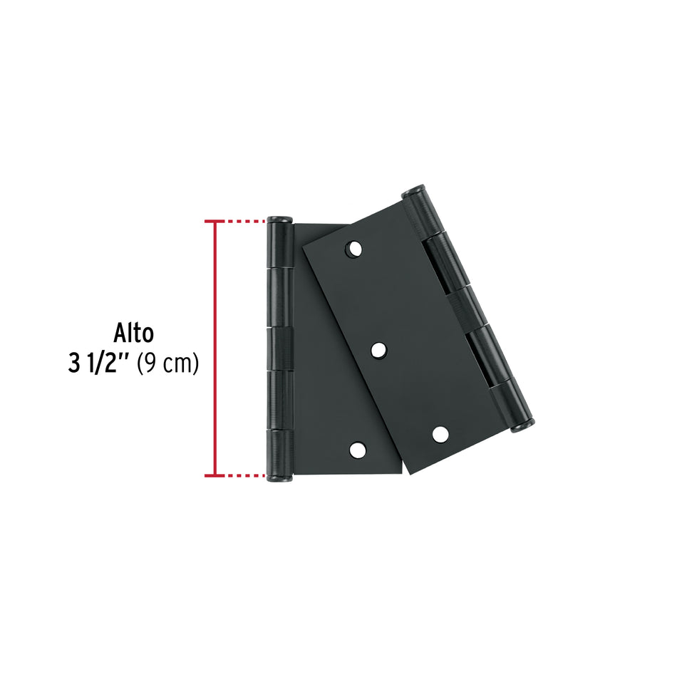 Bolsa con 2 bisagras cuadradas 3-1/2', acero negro, BASIC Caja con 6, 29068