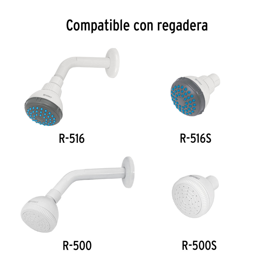 Brazo y chapetón plásticos para regadera, Foset Basic Caja con 6, 49495