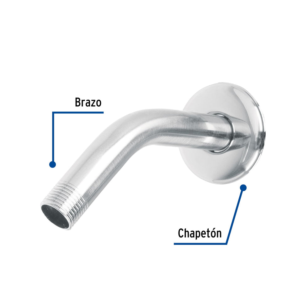Brazo de acero cromado y chapetón de acero inox p/regadera Caja con 6, 49378