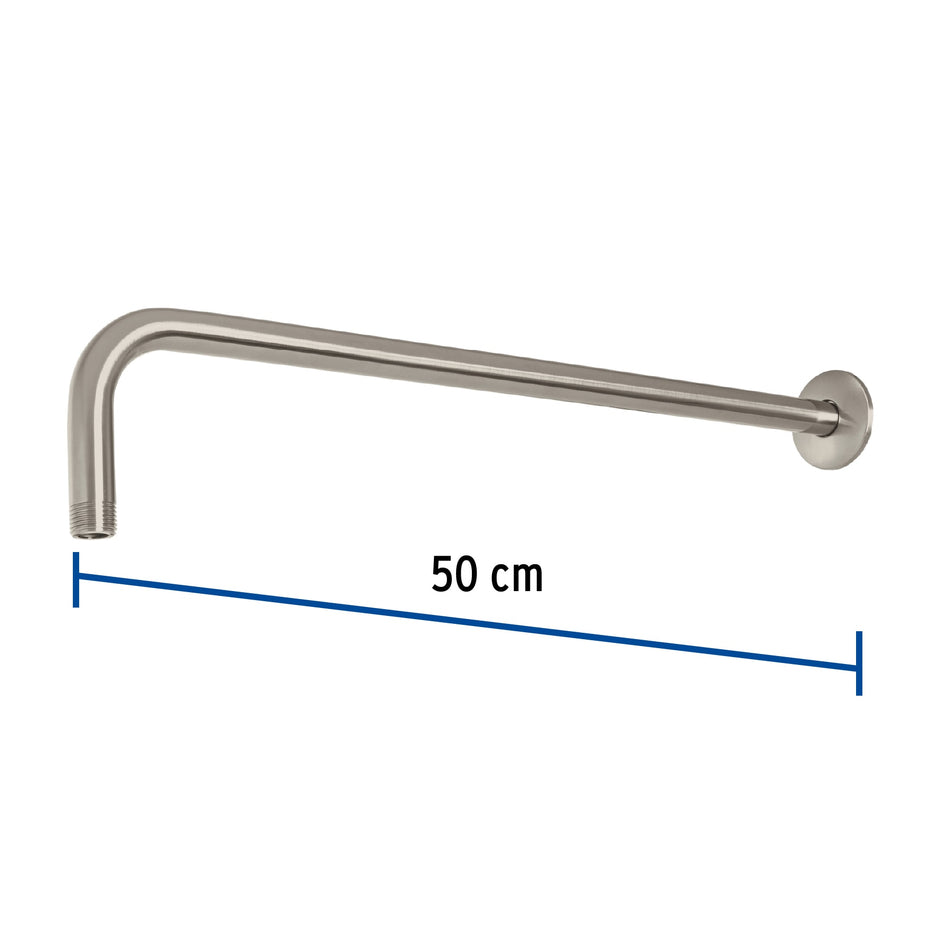 Brazo recto 50 cm con chapetón para regadera, satín, Foset Caja con 2, 47753