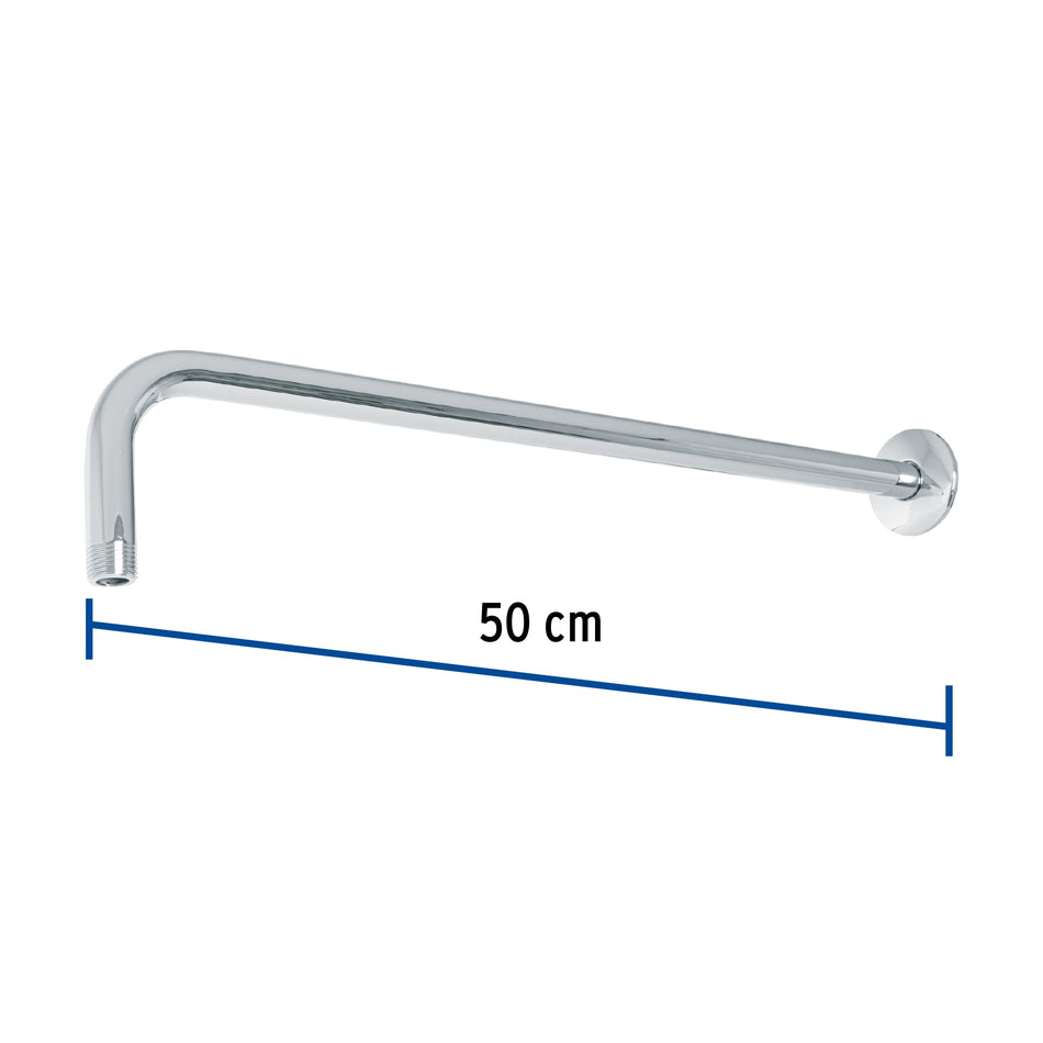 Brazo recto 50 cm con chapetón para regadera, cromo, Foset Caja con 2, 47752