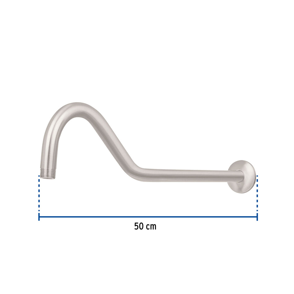 Brazo y chapetón tipo gancho para regadera, 50 cm, satinado, 44509