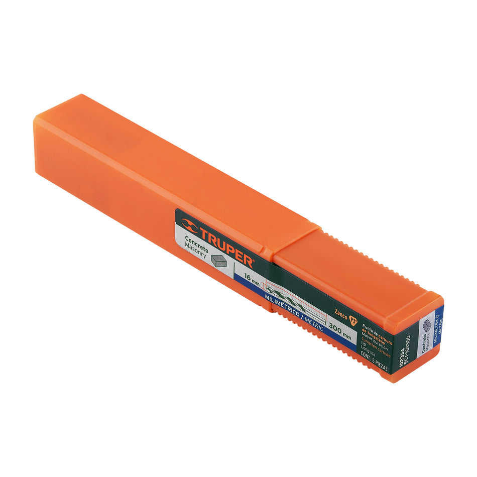 Broca para concreto 16 x 300 mm, Truper Caja con 5, 102354