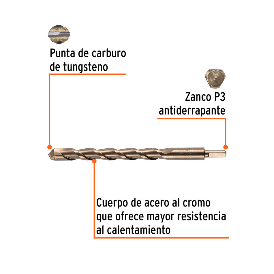 Broca para concreto de 1 x 12', Truper, 11257
