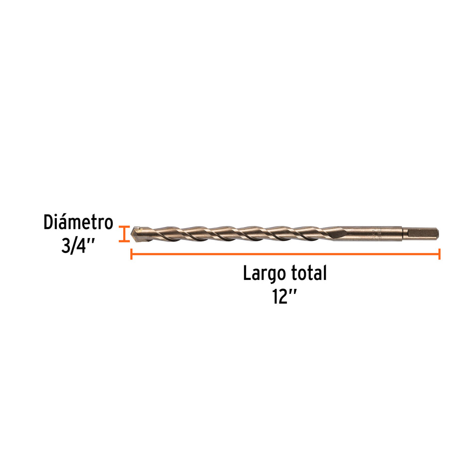 Broca para concreto de 3/4 x 12', Truper, 11245