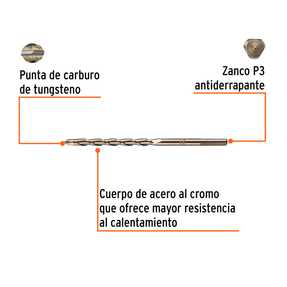 Broca para concreto de 5/16 x 6' en blíster, TRUPER Caja con 10, 12757